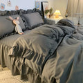 Axyaa Princess Style Bedding Set - Woman's Solid Color Ruffles Duvet Cover & Sheets