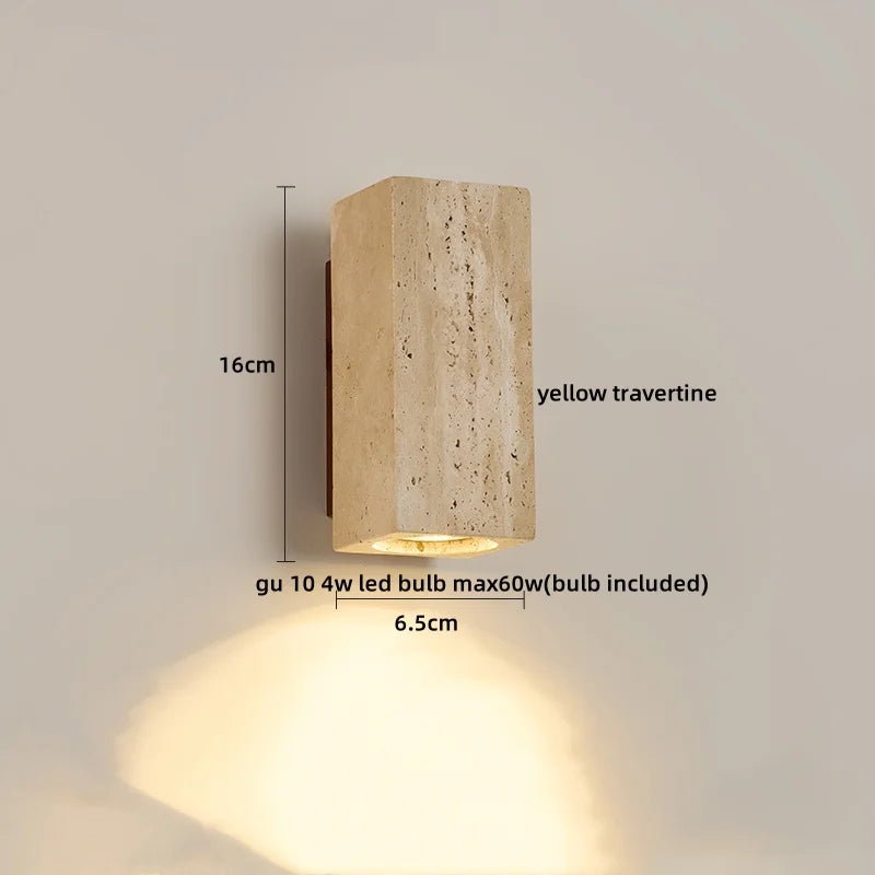 Axyaa Round Yellow Travertine LED Wall Light for Creative Room Decor