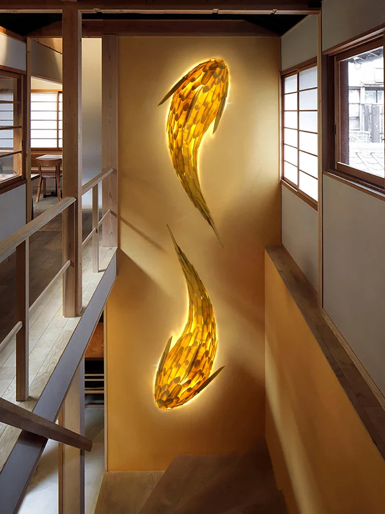 Axya Bamboo Led Fish Wall Lamp for Modern Nordic Living Room Decoration