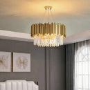 Axyaa Gold Crystal Chandelier - Modern Luxury Large Pendant Ceiling Lamp for Living, Dining, and Bedroom