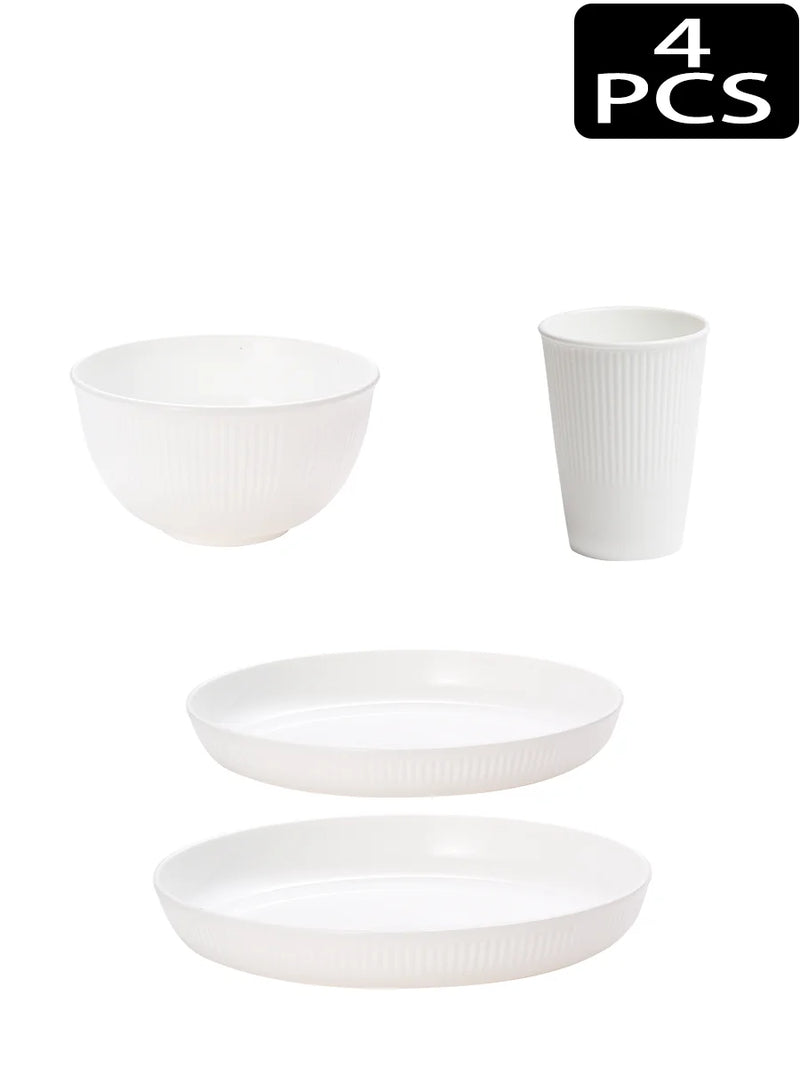 Axyaa 32pcs Reusable Plastic Cutlery Set, Wheat Bowls, Dessert Plates - Eco-Friendly Party Supplies