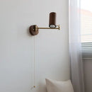 Axyaa Nordic LED Wall Light Swing Arm Copper Walnut Wood Bedroom Lamp