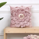 Axyaa Velvet Flower Cushion Cover in Yellow Blue White Pink, Handmade Luxury Pillowcase