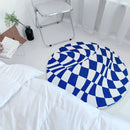 Axyaa Blue Round Plaid Rug: Plush Living Room Carpet, Non-slip Soft Mat