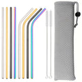 Axyaa Stainless Steel Drinking Straws Set with Cleaning Brush in Pouch