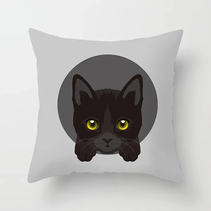 Axyaa Cute Cat Round Head Cushion Cover 45x45cm Polyester Pillowcase Square