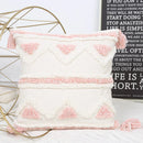 Bohemian Pink Geometric Tassel Throw Pillow Cover for Living Room Sofa by Axyaa