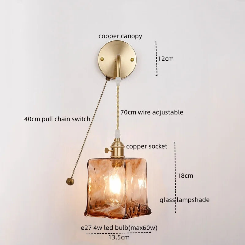 Axyaa Nordic Copper Glass LED Wall Light for Living Room, Bedroom, Bar - Modern Design