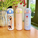 Axyaa Kawaii Stainless Steel Coffee Thermos Cup Insulated Tumbler with Straw & Handle