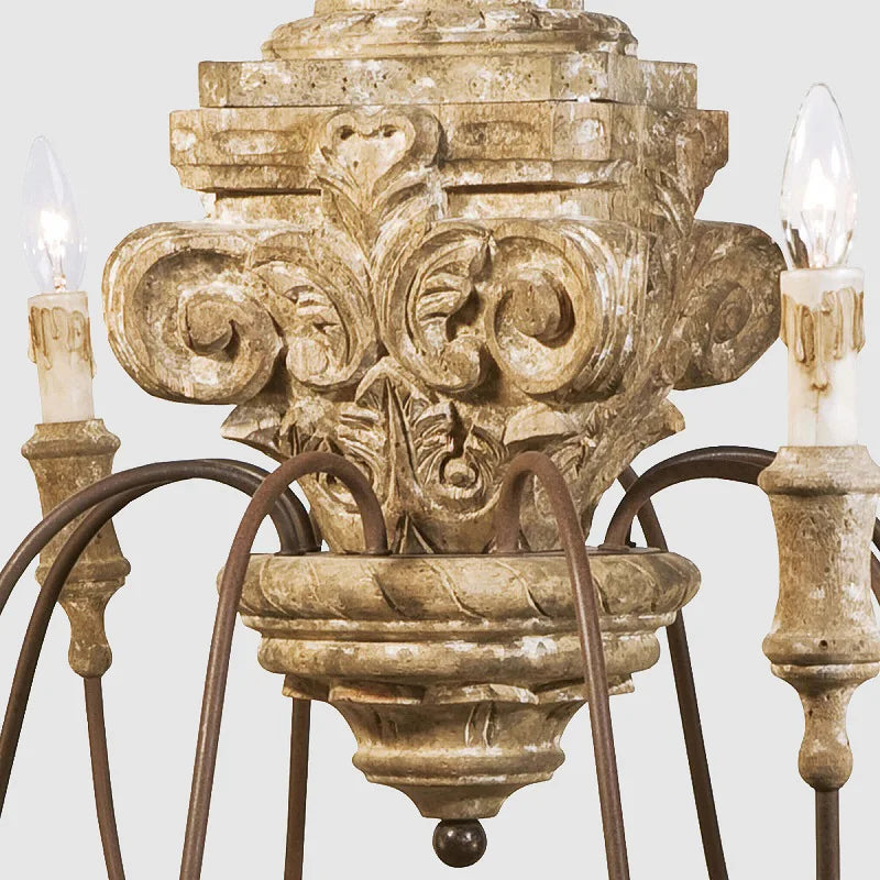Axyaa Retro French Wood Chandelier Vintage Carving Living Room Bedroom Dining