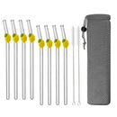 Axyaa Lemon Shaped Glass Drinking Straws Set with Brush Bag - Bar Drinkware
