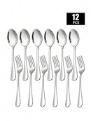 Axyaa Stainless Steel Fork and Spoon Set - Ideal for Home, Restaurant, Wedding, Party