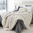 Axyaa Luxury Faux Fur Plaid Throw Blanket for Sofa and Bed