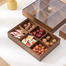 Axyaa Bamboo Chinese Style Dried Fruit Snack Tray with Lid - Four Squares Storage Box