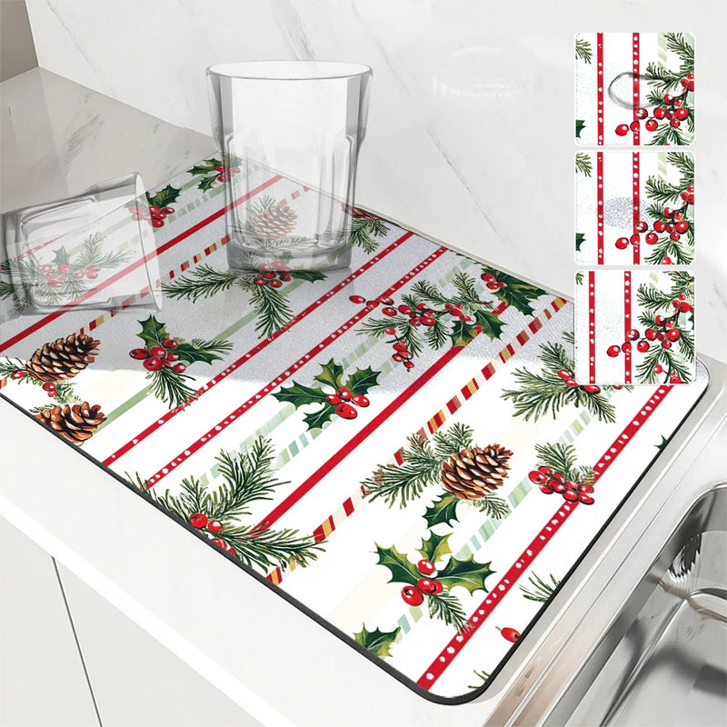 Axyaa Christmas Stripes Kitchen Absorbent Mat