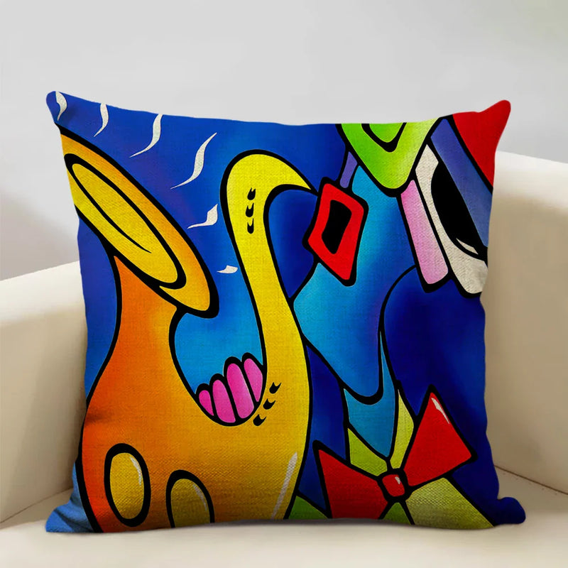 Nordic Style Abstract Painting Girl Cushion Cover by Axyaa