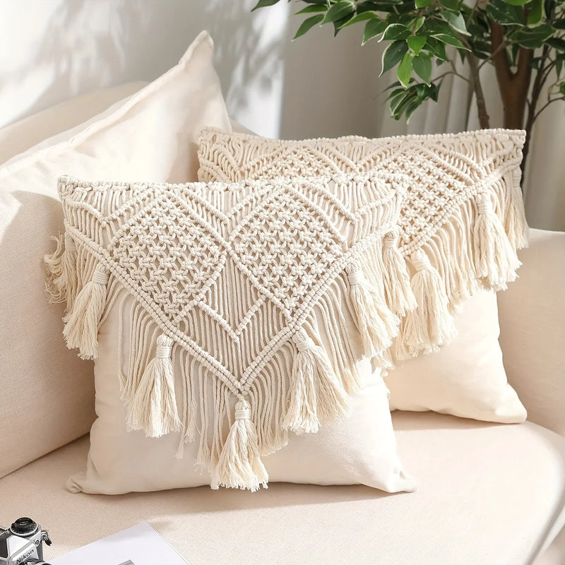 Boho Tassel Cushion Cover 45x45cm for Sofa, Nordic Style Home Decor by Axyaa