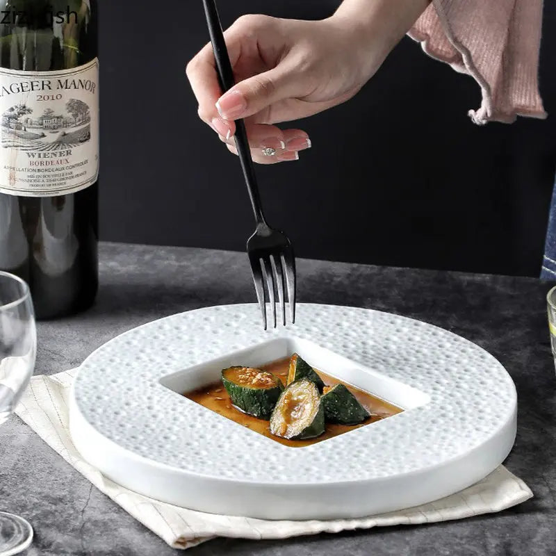 Axya Stone Pattern Ceramic Dinner Plate Set - Restaurant Quality Tableware