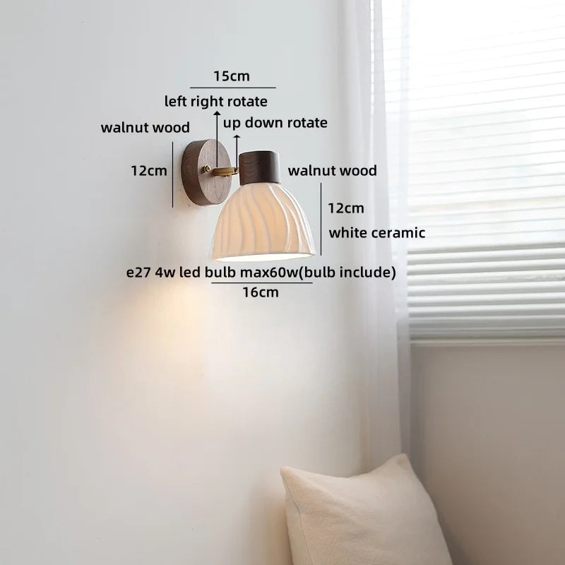 Axyaa Ceramic LED Wall Lamp, Swing Arm Rotate White Interior Light
