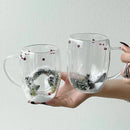 Axyaa Double-layer Glass Cup - Christmas Snow Scene Design