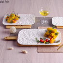 Axyaa White Ceramic Stone Pattern Sushi Plate - Creative Tableware