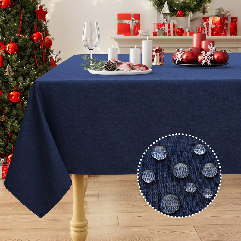 Axyaa Waterproof Faux Linen Tablecloth for Kitchen Dining, Rectangle Table Cover