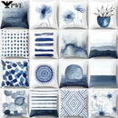 Geometric Blue Ink Flower Pillowcase for Stylish Home Decor by Axyaa
