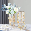Axyaa Gold Metal Frame Glass Vase with Rattan Branches - Home Decor & Flower Arrangement
