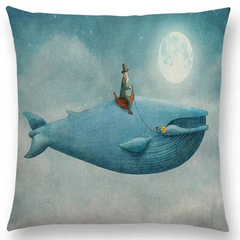 Cute Ghost Sailboat Whale Diver Cushion Cover by Axyaa