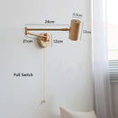 Axyaa Japanese Walnut LED Wall Lamp, Swing Arm Light for Bedroom and Study