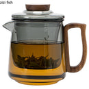 Axya Walnut Wood Glass Teapot Set Transparent Teacup Kungfu Tea Ceremony Set