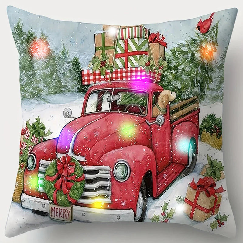Axyaa LED Christmas Pillowcase with Truck Gifts & Tree Pattern