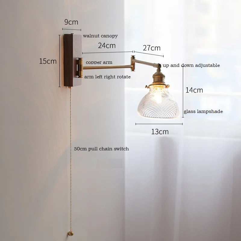 Axyaa Wood Canopy LED Wall Lamp with Pull Chain Switch