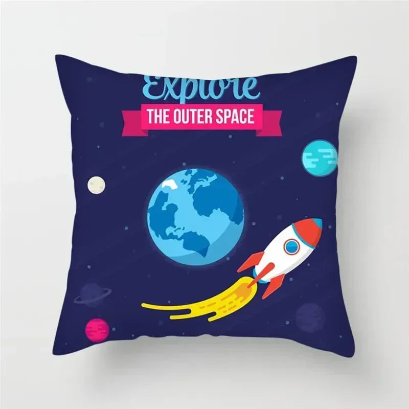 Cartoon Spacecraft Astronaut Rocket Pillowcase for Home Decor - Axyaa