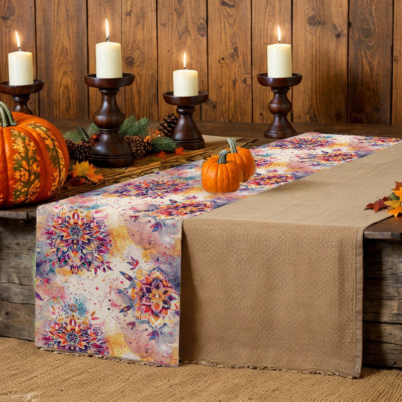 Axyaa Watercolor Mandala Flower Lines Table Runner