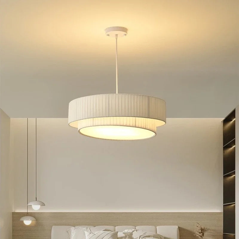 Axyaa Modern Creamy Style Chandelier - Nordic Bedroom Pendant Lights with LED Fabric Shade