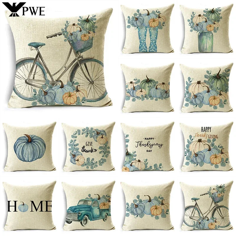 Big Blue Pumpkin Bike White Pillowcase Set for Home Decor - Axyaa