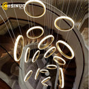 Axyaa LED Ring Pendant Chandelier | Adjustable Hanging Cables | Gold/Black | Home Dining Living Room