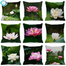 Pink White Lotus Pattern Square Cushion Cover 45X45CM by Axyaa