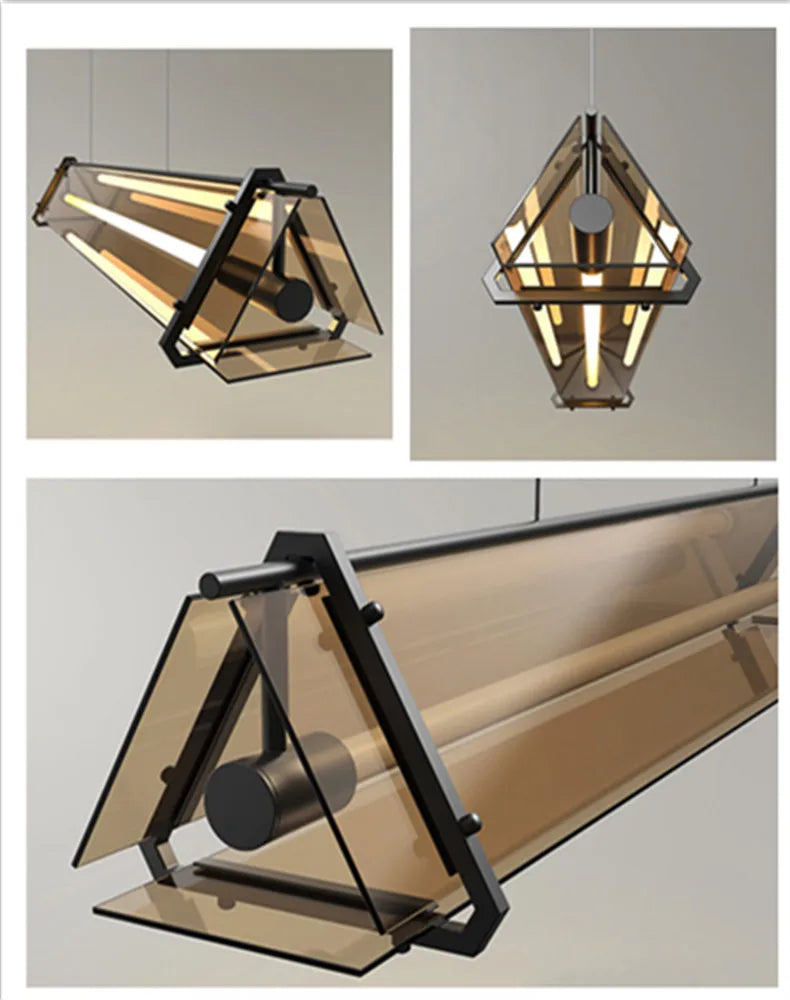 Axyaa Amber Glass Chandelier: Modern Minimalist Dining Table Pendant Light