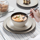 Axyaa Beige Embossed Stoneware Tableware Set for 4/8/12 - Dinner, Dessert, Soup, Mug