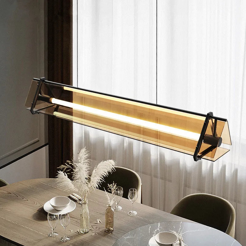 Axyaa Amber Glass Chandelier: Modern Minimalist Dining Table Pendant Light