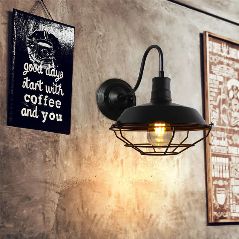 Axyaa Industrial Iron Cage Wall Sconce LED Lamp Loft Lighting