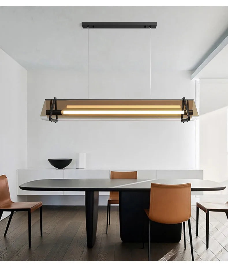 Axyaa Amber Glass Chandelier: Modern Minimalist Dining Table Pendant Light