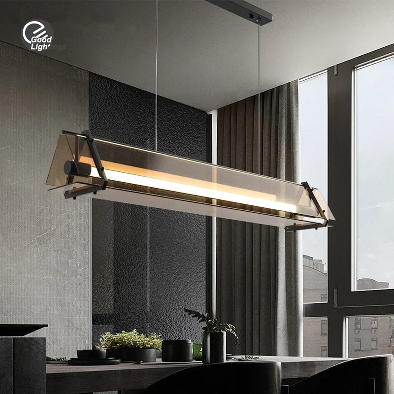 Axyaa Amber Glass Chandelier: Modern Minimalist Dining Table Pendant Light