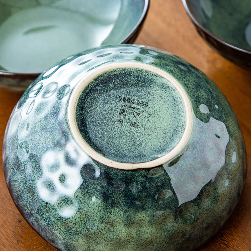 Axya Vintage Ceramic Starry Green Cereal Bowl Set - 12-Piece 550ML Large Bowls