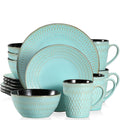 Axyaa Beige Embossed Stoneware Tableware Set for 4/8/12 - Dinner, Dessert, Soup, Mug