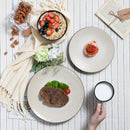 Axyaa Beige Embossed Stoneware Tableware Set for 4/8/12 - Dinner, Dessert, Soup, Mug