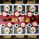 Axyaa Felisa 30-Piece Porcelain Dinner Set in Red Stripes and Ivory White