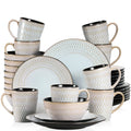 Axyaa Beige Embossed Stoneware Tableware Set for 4/8/12 - Dinner, Dessert, Soup, Mug